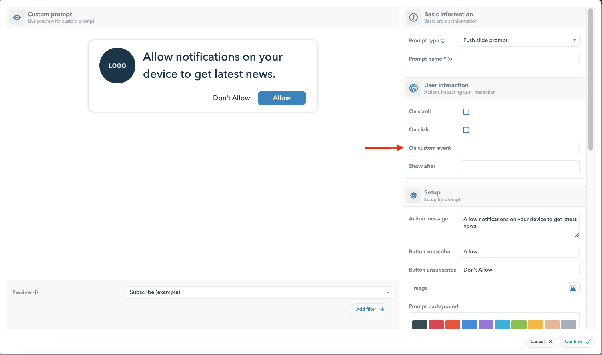 custom-prompt-on-custom-event